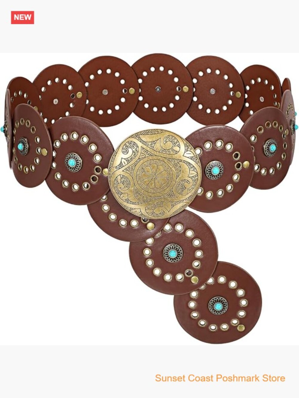 Wide Western PU Leather Waist Belt with Concho Buckle for Women